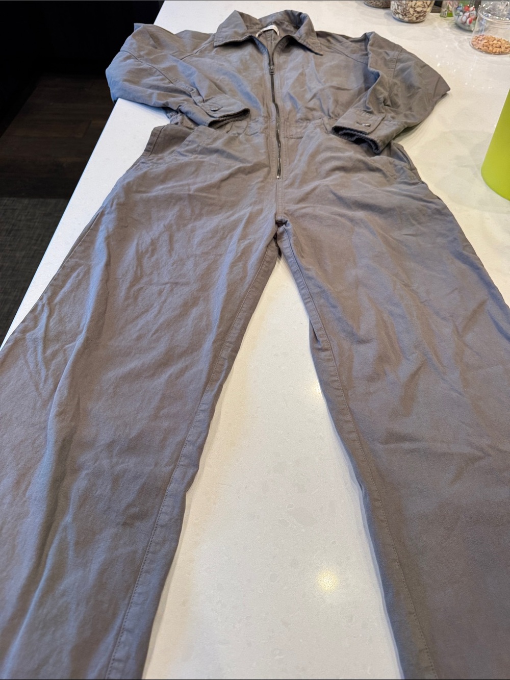Zara Gray Long-Sleeve Zip-Front Jumpsuit